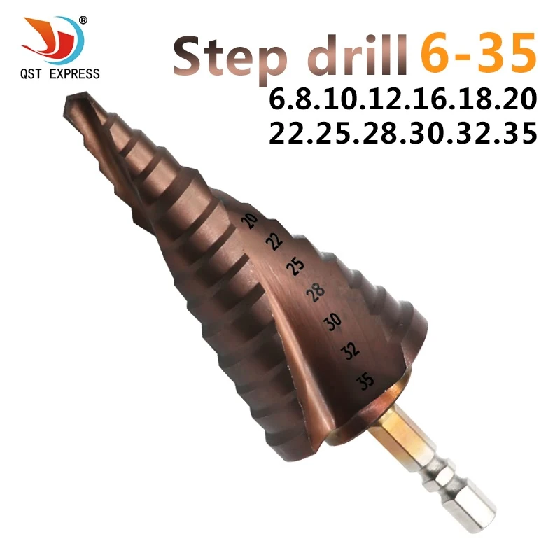 HSS 6-35 mm titánový potiahnutý špirála CO M35 Vŕtací bit s kobaltom 13 krokov 6,35 mm šesťhranná pagoda vŕtačka pagoda vŕtačka