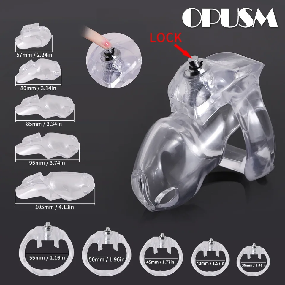 HT-V5 Design Resin Click and Lock Casy Cage Klietka Muž Chastity Zariadenie kliešte klietka 5 veľkostí penis ring Sm fetiš sissy dospelé sexuálne hračky Hot Hot