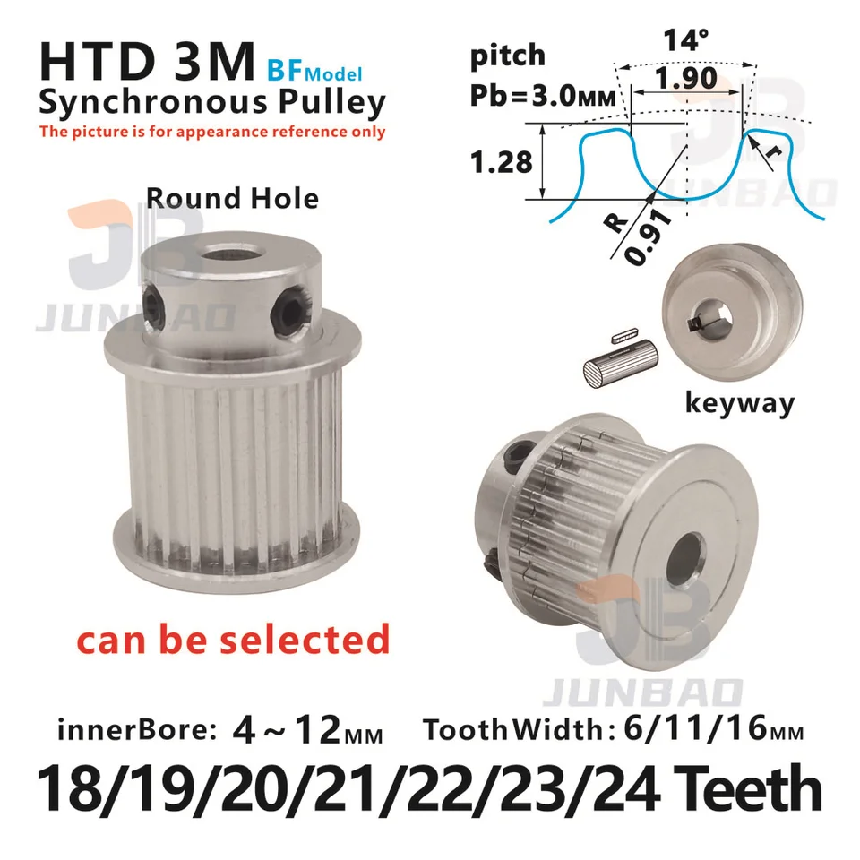 HTD 3M BF Typ 18 19 20 22 24 Časový kladkostroj Šírka 6 10 15 mm otvor 4 až 12 mm Synchrónne koleso 3D