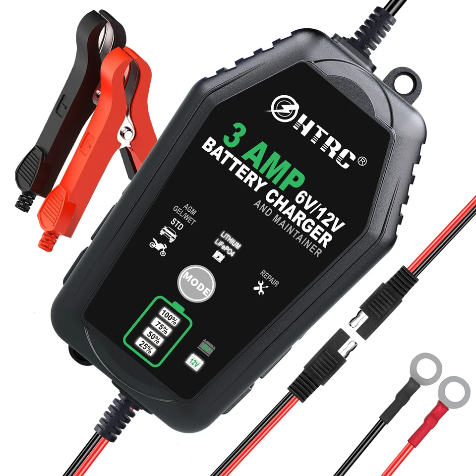 HTRC 6V 12V 3000MA Automatická správca nabíjačky batérií pre motocykle pre motocykle Littium LifePo4 olovnatá batéria