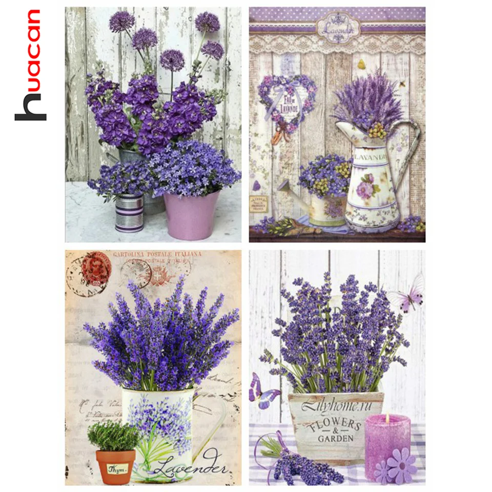 Huacan 5D DIY Diamond Painting vyšíva levanduľa Domáca dekor mozaika krížový steh fialová kvetina krištáľový hobby Obrázok