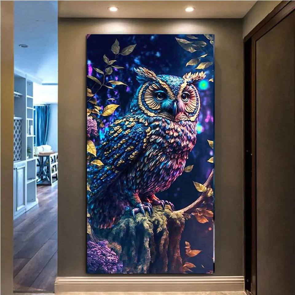 Huacan Diamond Painting Animal Owl Full Square/Round Mosaic Fantasy Kvet 5D DIY obrazy pre interiér