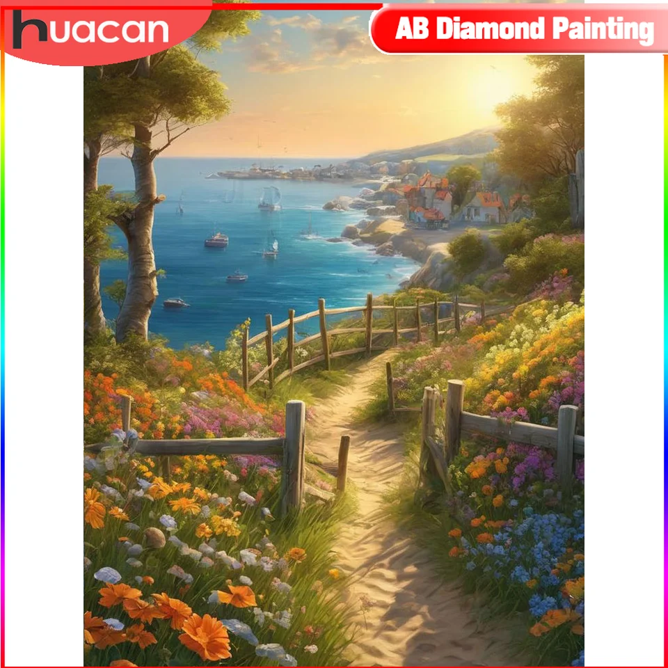 Huacan Diamond Painting Sunset Landscape Full Square/Round Mosaic Seaside 5D DIY obrazy pre interiér