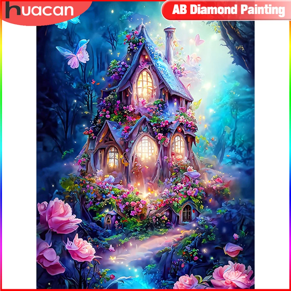 Huacan DIY AB Diamond Painting New 2024 Fantasy House 5d Full Square Round Round Mosaic Landscape Creative Hobby Wall Decor Decor