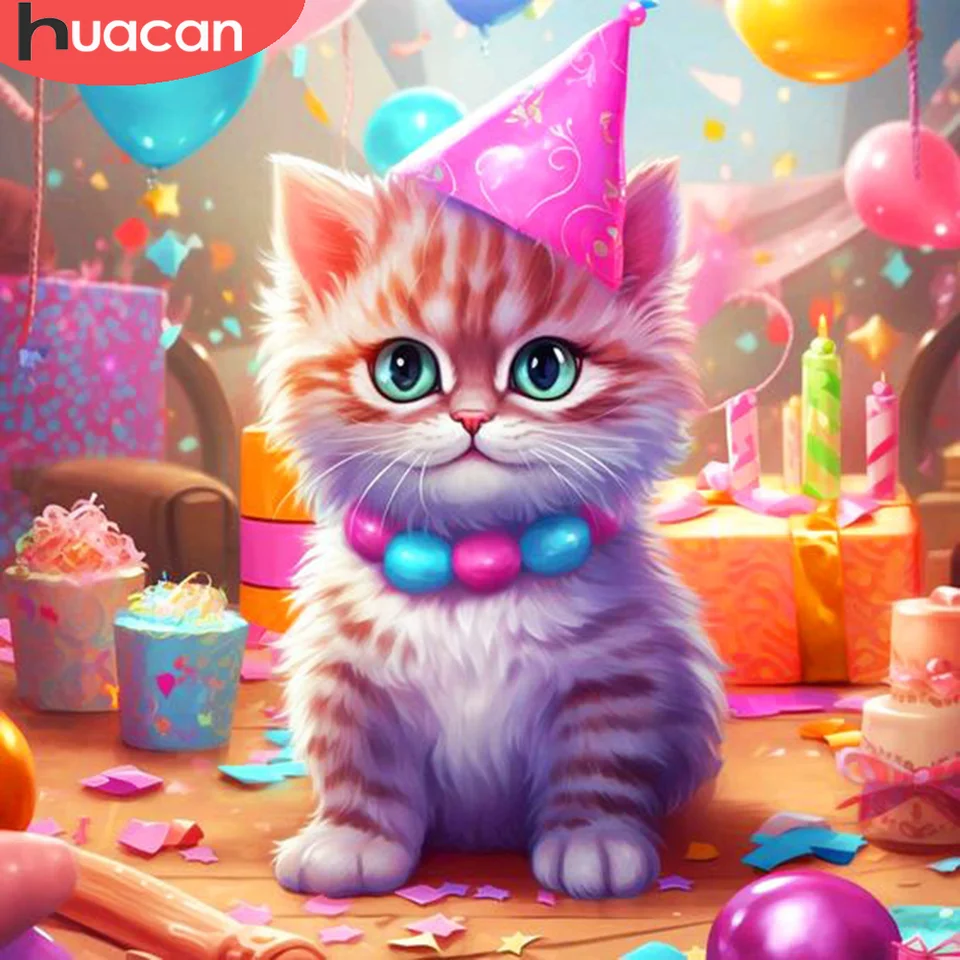 Huacan Full Diamond Painting Animal Cat Diamond Mosaic Balón Nová zbierka 2024 Craft
