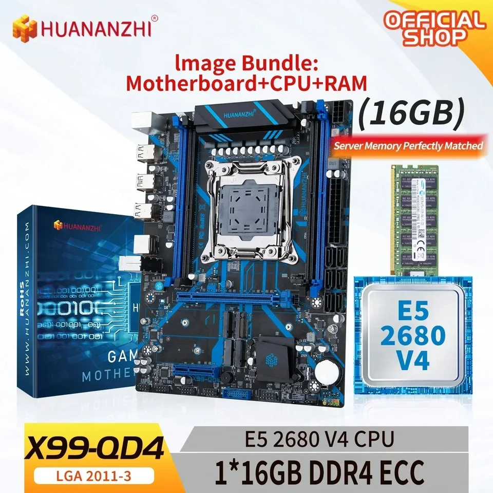 Huananzhi X99 QD4 LGA 2011-3 XEON X99 Základná doska s Intel E5 2680 V4 s 1*16G DDR4 ECC MAMETION COMBIC SET NVME NVME