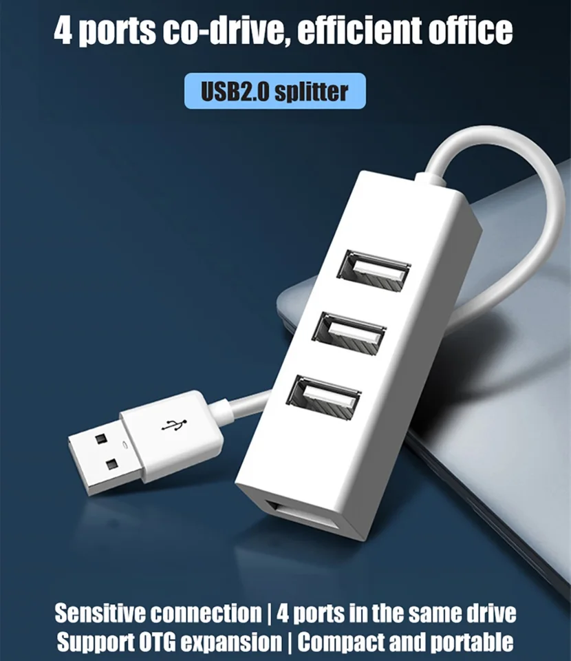 Hub Adapter Hub USB 2.0 Splitter High -Speed ​​4 Port Splitter pre PC Windows prenosný notebook prijímač MacBook Computer Accessories