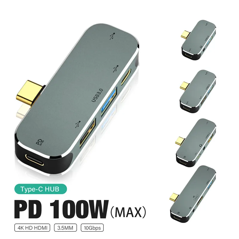 Hub USB C Multifunkcia Docking Station Type C PD100W Adaptér USB3.0 /Audio 3,5 mm Jack /4K HDMI Extender pre PC LAPTOP MacBook