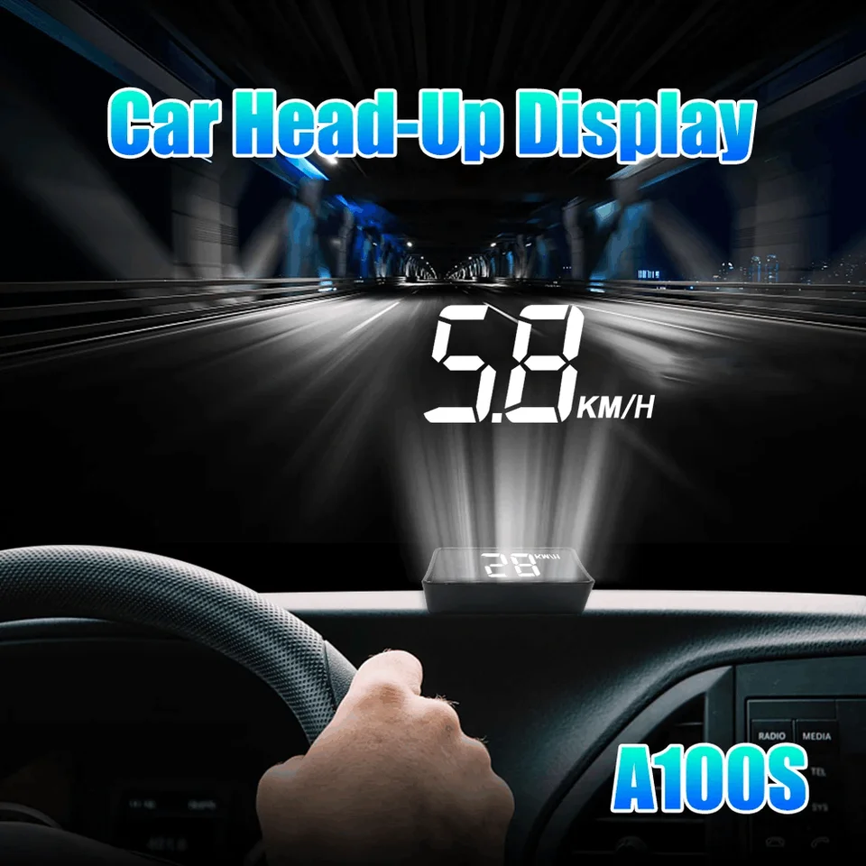 HUD OBD2 Displej A100S Na palube počítačového hlavy vozidla Displej čelného skla projektor MPH KM/H rýchlomer teplota vody