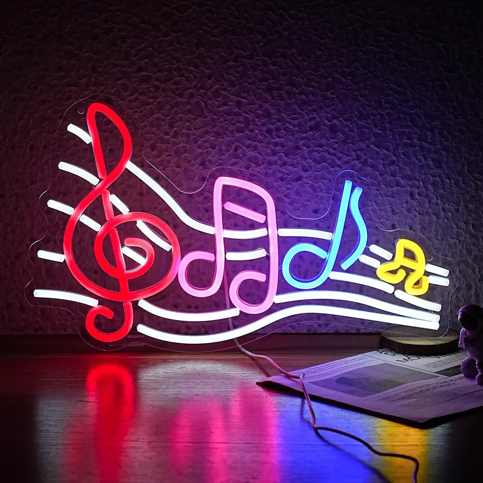 Hudba pentatonická nota Neon Znak pre nástennú dekoráciu LED hudba nočné svetlo Stlmiteľné pre hudobné štúdio trieda Party Bar Bedroom Decor