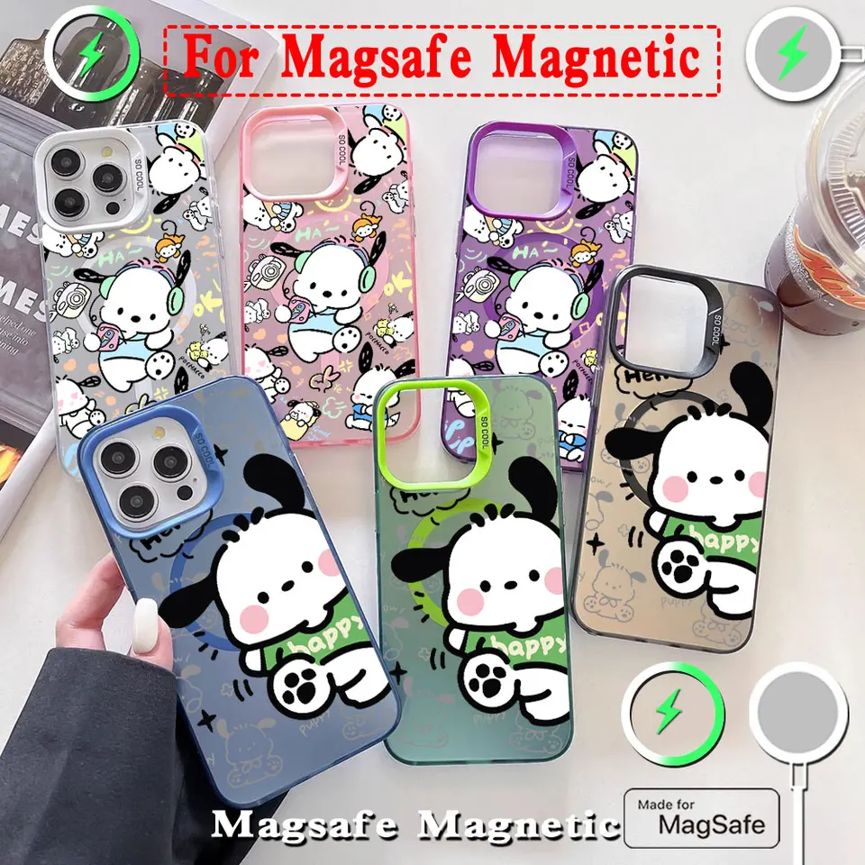 Hudba Pochacco Magsafe Magnetic Case pre iPhone 11 12 13 14 15 16 Pro Max Plus mäkké strieborné pokrytie proti pádu