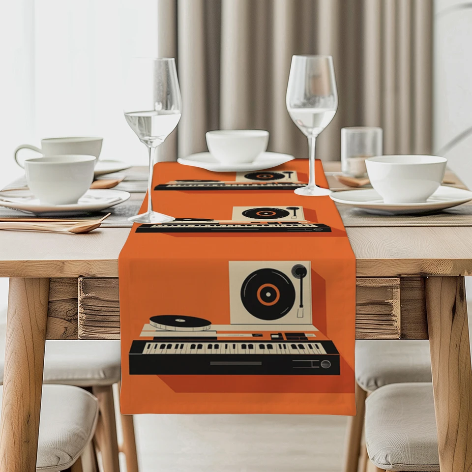 Hudba vinylová rekordná stolík Runner Polyester Table Runners for Dining Room Cottagecore Polyester Table