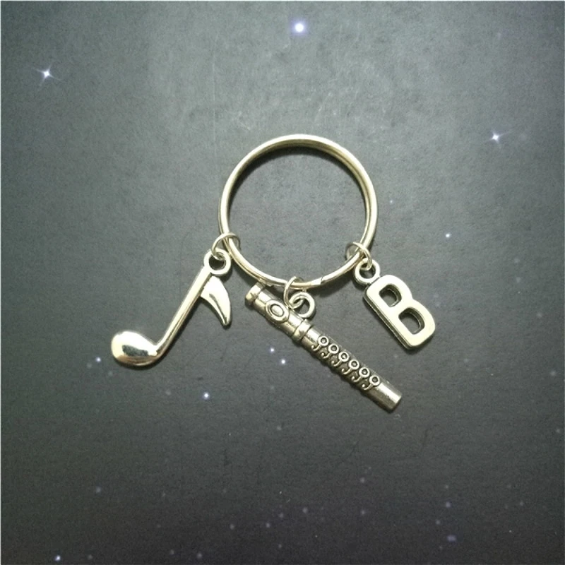Hudobná poznámka Kláves Ring / Keychain / Zipper Pull - Ručne vyrobený darček - flauta Keychain Počiatočný kľúč Keychain Dropshipping