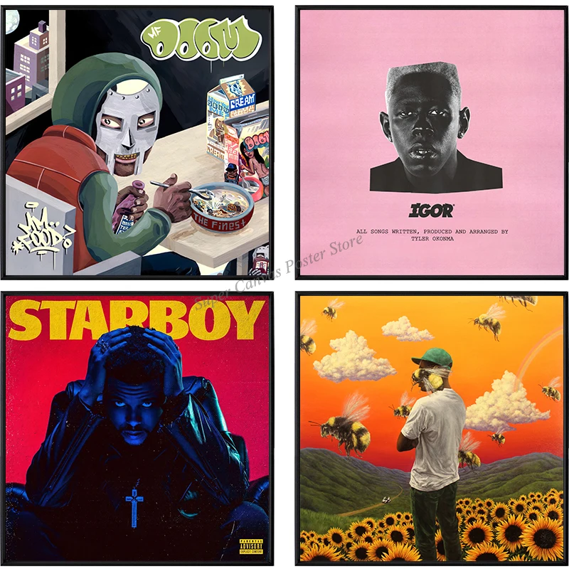 Hudobné plagáty obal album Madvillain Mf Doom tý týždeň kvetinový plagát hip hopu stena estetickú barovú maľbu kaviarne