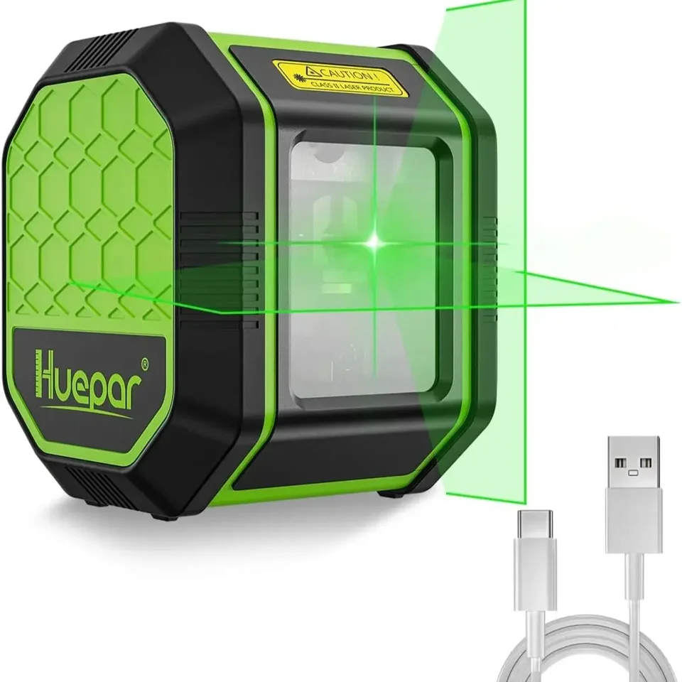 Huepar 2 riadky zelený lúč OSRAM LASER nabíjateľnú li-iónovú batériu Self-Stabilná krížová čiara s typom C pre výzdobu pre domácich majstrov