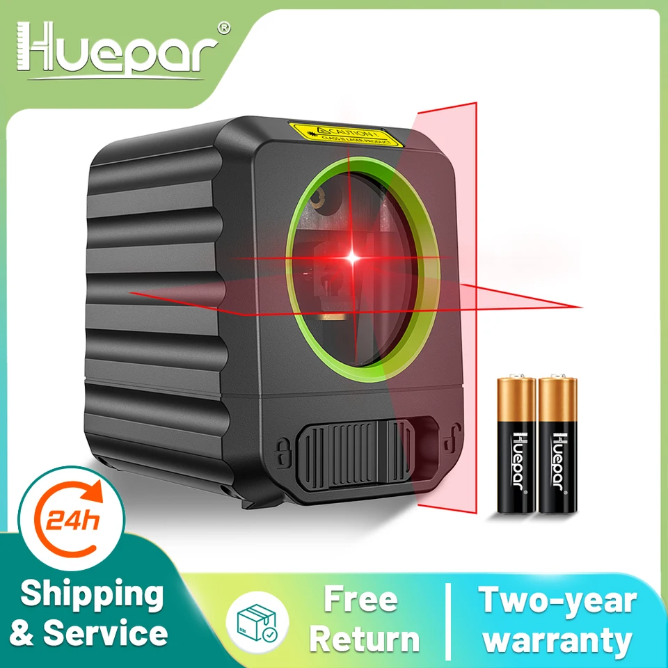 Huepar Red Bream Cross Laser Level 2 Lines Self-TaveLing Horizontálne a vertikálne čiary Prenosné ľahké DIY zarovnanie laserových nástrojov