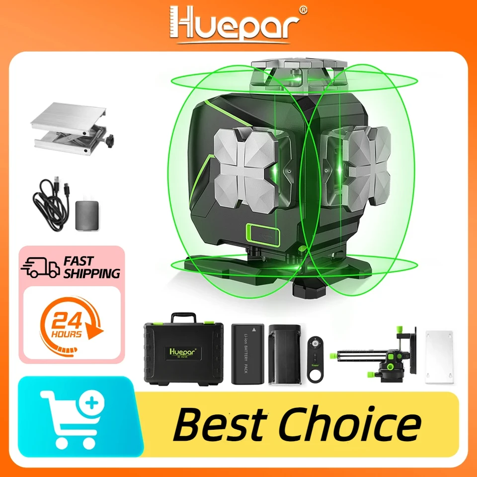 Huepar S04CG16 Čiary 4D krížový riadok Laser s LCD obrazovkou Bluetooth a funkcie diaľkového ovládača Self-Tvor Green Bream