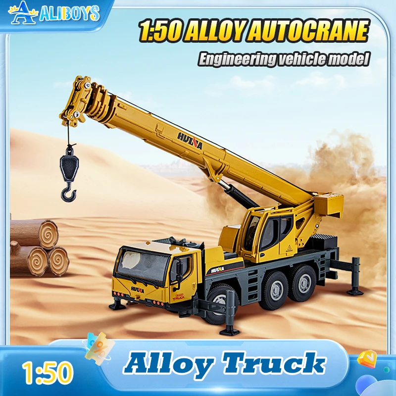 Huina 1:50 Simulácia zliatiny zliatiny auta Diecast Truck Monted Crane Model Construction Engineering Decorácie Detská detská hračka pre deti