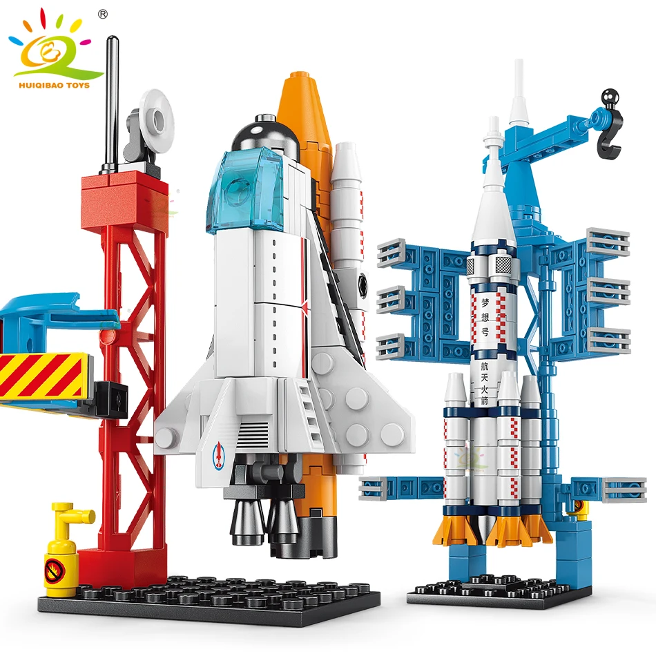 Huiqibao Mini Space Aviation letectvo s posádkou raketový model budovy blokuje mestské letecké tehly detské hračky pre deti
