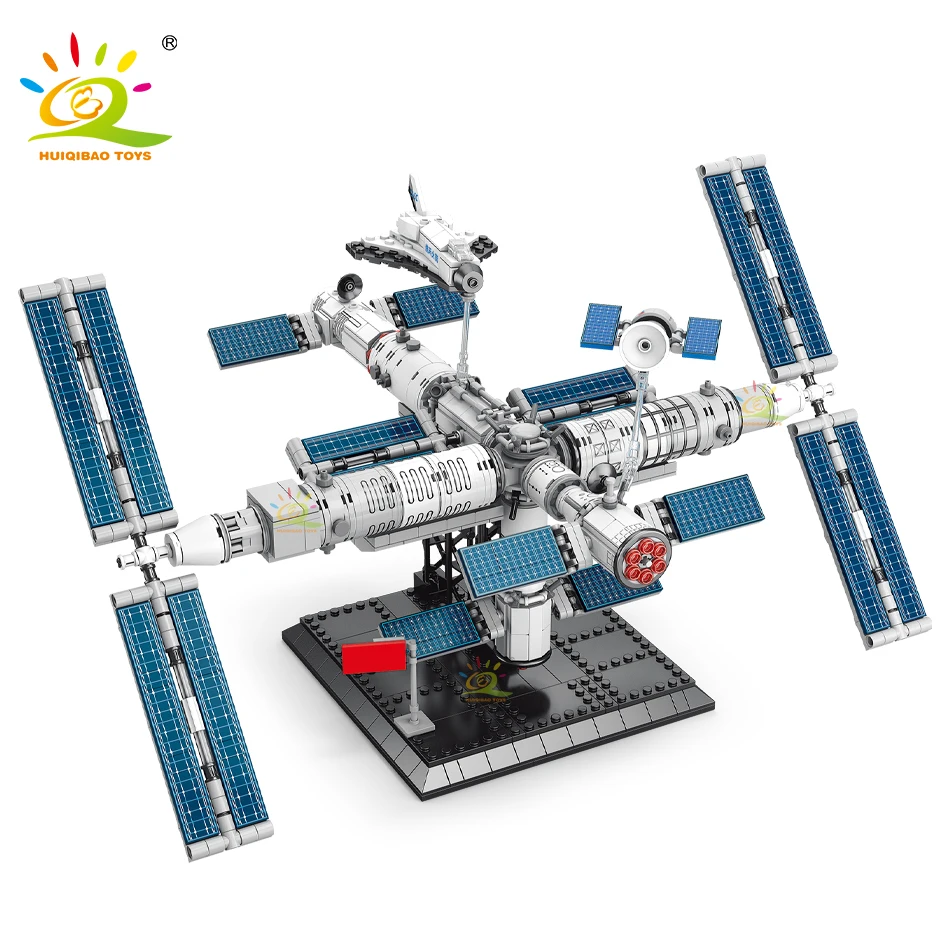 Huiqibao vesmírne stanice Budovy s Astronaut Figing City Aerospace Model tehly Detské hračky pre deti