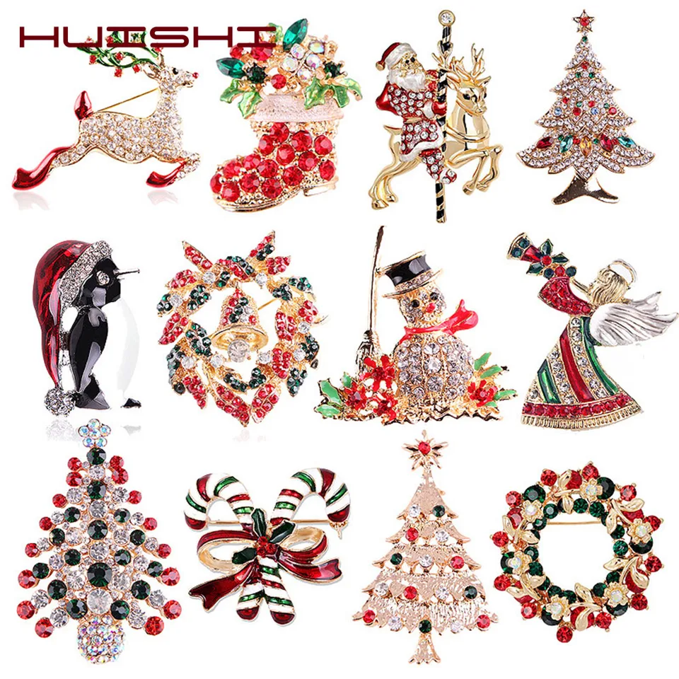 Huishi vianočný špendlík brošňa Malý zvonček Ježiško Claus fawn girlanda Get Strata Sled Sled Visk Tree Darček pre ženy