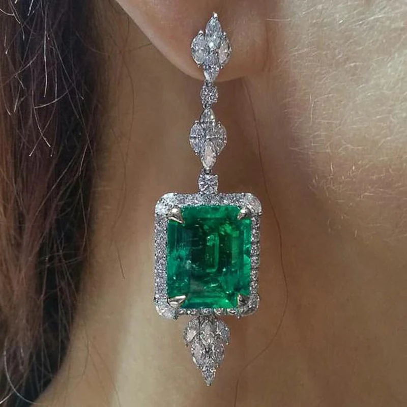 Huitan Geometric Square Green Cubic Zirkón viso náušnice šumivé krištáľové cz luxusné ušné doplnky pre ženy svadobné šperky