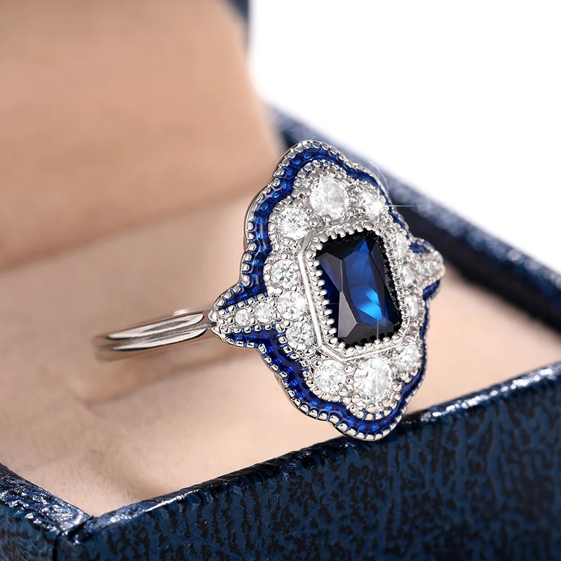 Huitan Noble Deep Blue Cubic Zirconia Rings Rings Luxusné moderné svadobné výročie Prstové doplnky pre ženy nové šperky Anillos