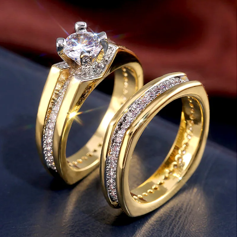 Huitan Sedelný prsteň pre ženy Round Zirconia Crystal 2ks zásnubné párty Rings Výročie darček Trendy šperky Drop Loď