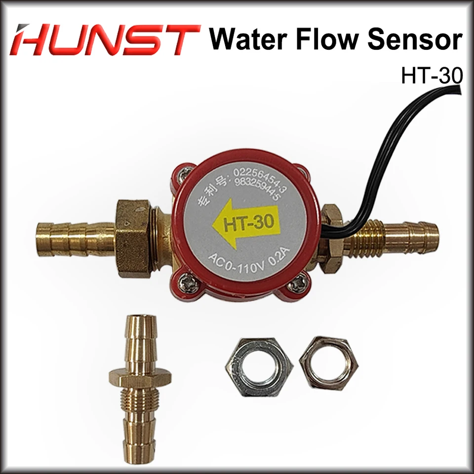 Hunst HT-30 Voda chrániť prietok vody senzor laserovej trubice Prietok vody 10 mm pre CO2 laserový gravírovací strihový stroj.