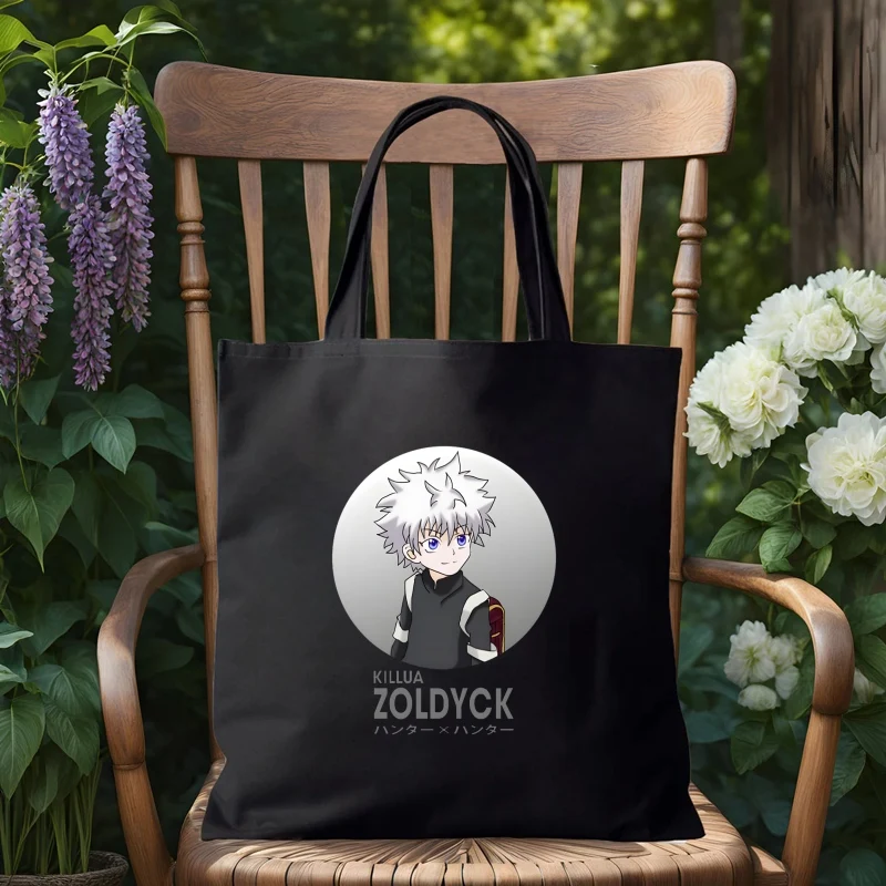 Hunter Hisoka Kurapika Killua Kawaii Zoldyck Čierna nákupná taška Reticule Cosmetic Bag Student Ramer Bag Canvas kabelka