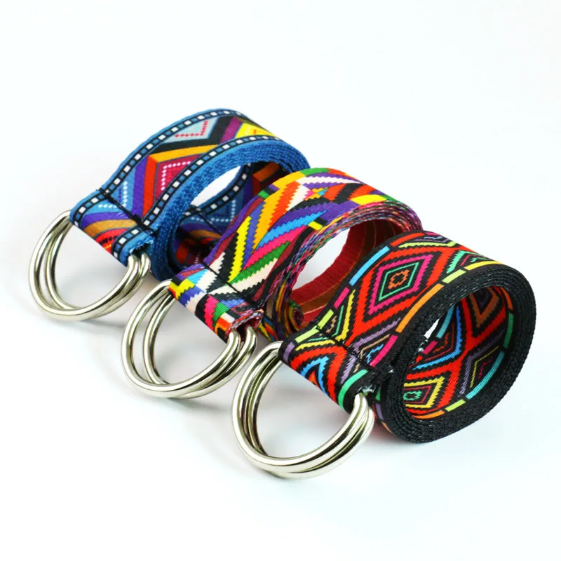 Huobao Fashion Rainbow pás pásu D Cascur Boho Geometric Aztec Tlačené džínsy Canvas Belt pre ženy pánske pánske