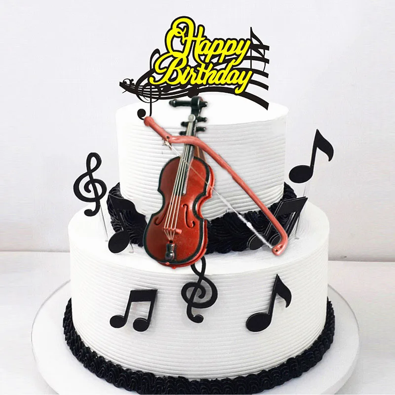 Husľový tortu topper mini fiddle ornament Musical Instrumen Cake Decors pre vintage klasickú hudbu narodeninové oslavy dekorácie