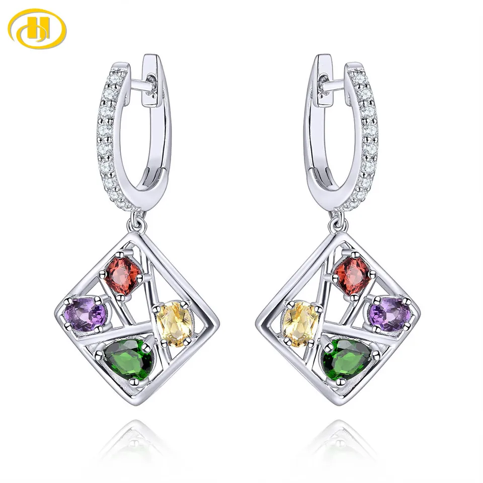 Hutang Farebný klip Prírodný drahokam 1,6 Carat Multi-Color Crystal S925 náušnice pre ženy vynikajúce narodeninové šperky
