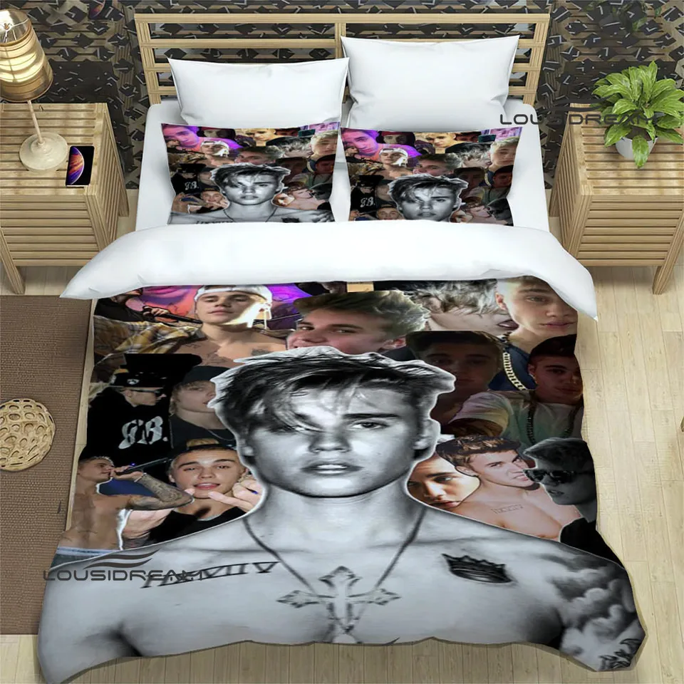 Hviezda Justin Bieber Tlačené súpravy posteľnej bielizne Vynikajúce postele Set Duvet Cover Cover Požiadavka sada posteľnej sady luxusné darček k narodeninám