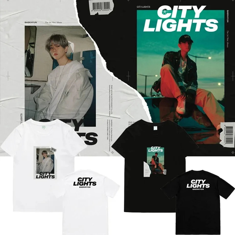 Hviezda rovnaké tričko EXO City Lights Letter Tirlt Dieťa KPOP THIRLVOVERS PULLOVERS Ženy Men Kórejský štýl Jeseň prevyšuje tričko