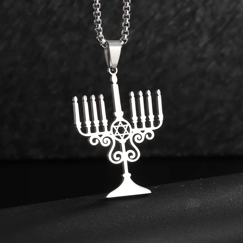 Hviezda z nehrdzavejúcej ocele Hviezda Davida Sviečky náhrdelník Židia Židovské náboženské šťastné amuletové šperky pre mužov
