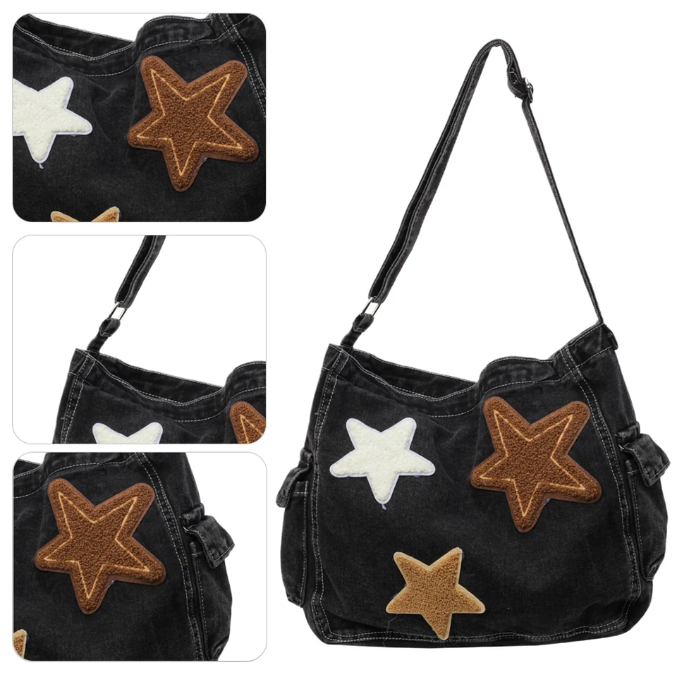 Hviezdna džínsovina Trend Crossbody Bag Retro Príležitostná ramenná kabelka s nastaviteľným remienkom Messenger Multi vrecko pre ženy