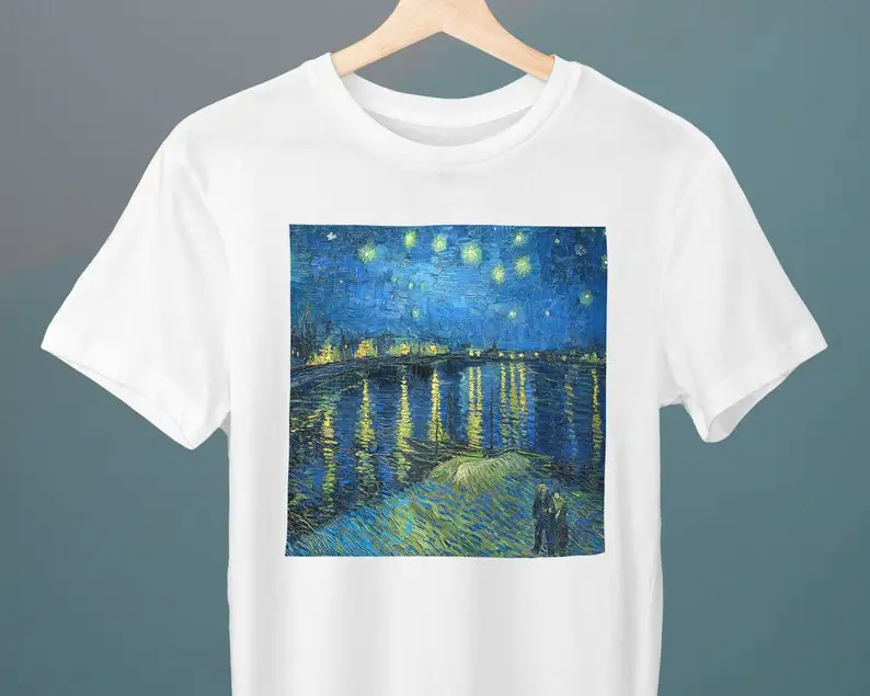 Hviezdna noc nad Rhone Vincent Van Gogh Unisex Tshirt Art Tshirt Tshirt Tshirt Darček pre jej darček pre neho darček