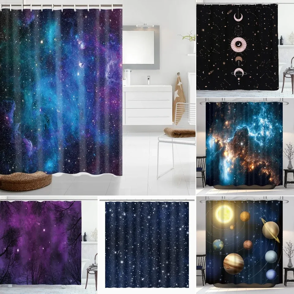 Hviezdna vesmírna sprcha Záves modrej galaxie sprchové záclony hmlovina nepremokavá polyesterová tkanina pre vane