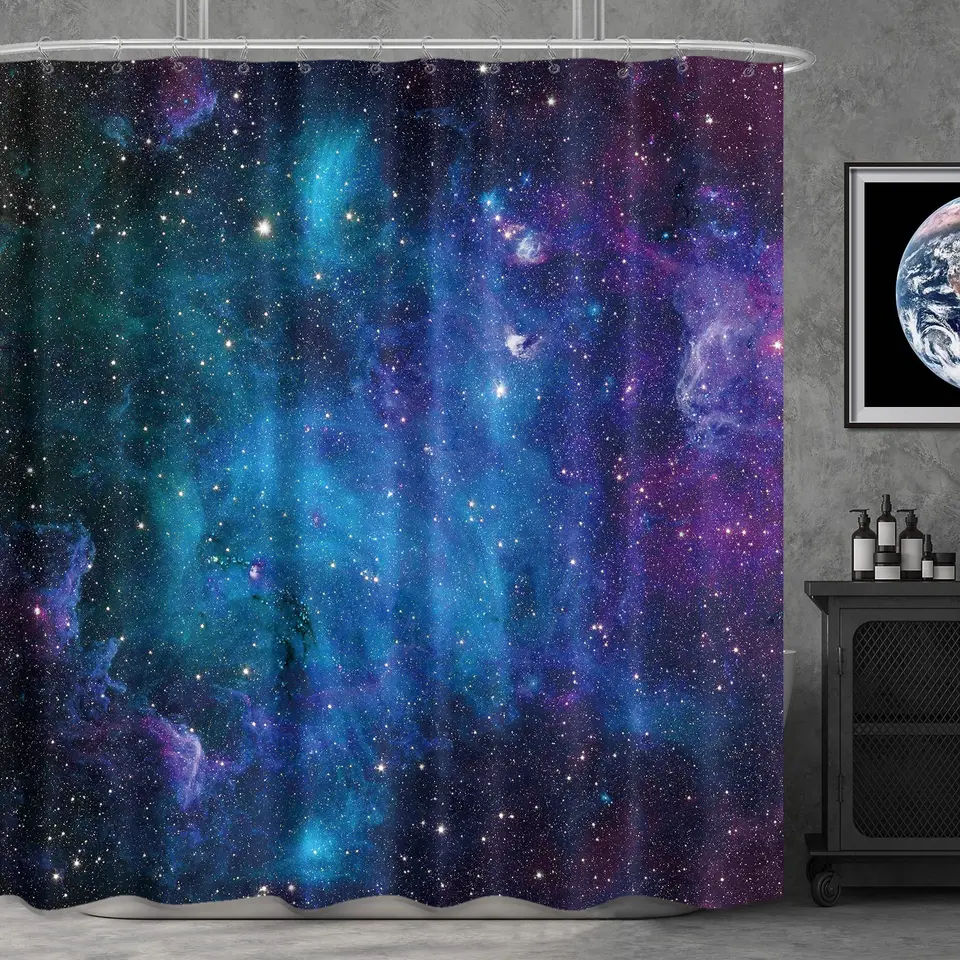 Hviezdna vesmírna sprchovacia sprcha pre kúpeľňu Decor Decor Starry Galaxy Bathtub Set Set Trippy Hmlovina Planet Planet Planet Sada záclony