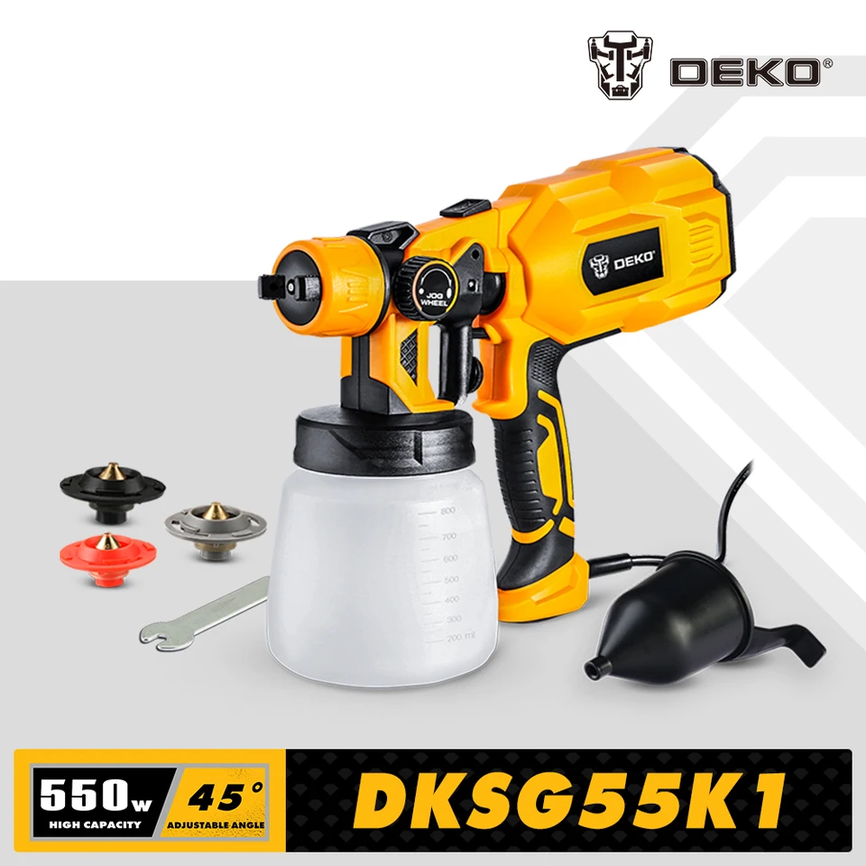 HVLPSPray Gun, DKSG55K1/DKSG20K2 Vysoko výkonný elektrický náter, 3 tryska a 800 ml veľkej kapacity, HVLP, ľahké postrek DEKO