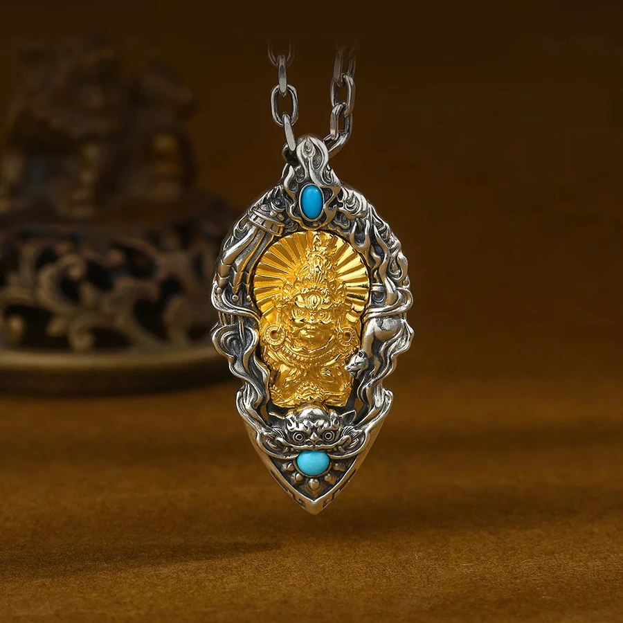 Hx strieborná farba Vintage Treasure King Kráľ prívesok náhrdelník pre pánsky tibetský etnický štýl Originálny dizajn šperky