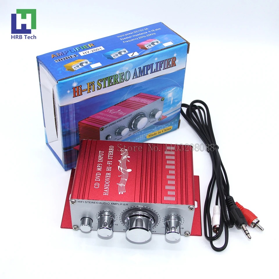 HY2001 DC12V 2 kanál Mini LED stereofónny zosilňovač HIFI s audio káblom pre CD DVD MP3 Arcade Game Machine počítač Audio DIY