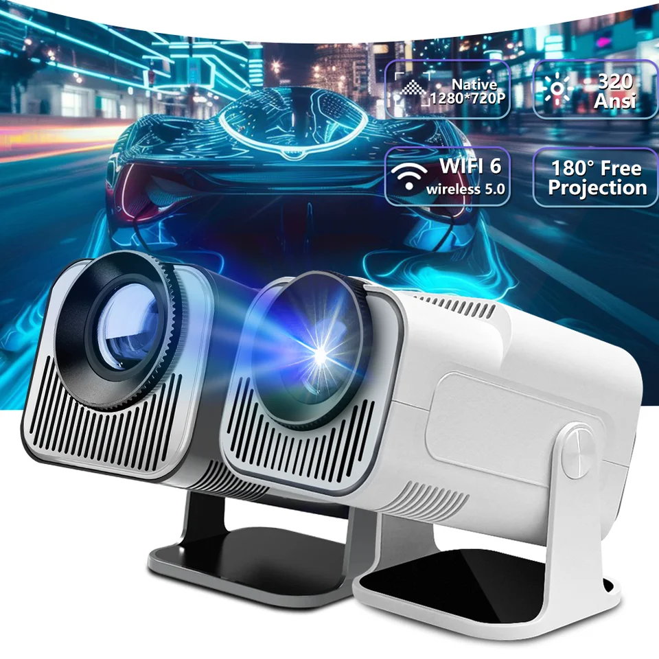 HY320 MINI NOVÝ 720p Android 11 4K Projector 320ansi WiFi6 BT5.0 Cinema Outdoor Prenosný 180 ° Rotable projektor pre prepínač