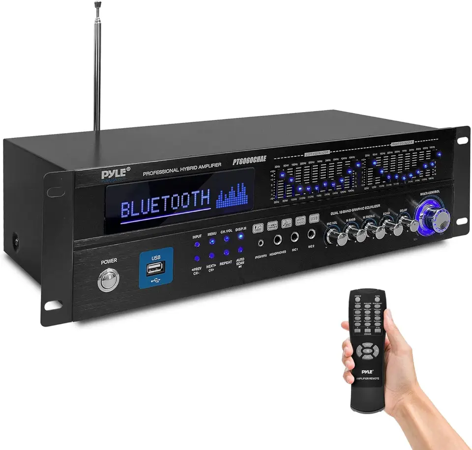 Hybridný domáci zosilňovač - 6 -kanál 2000W Home Audio Rack Mount Stereo výkonný zosilňovač prijímač s rádiom