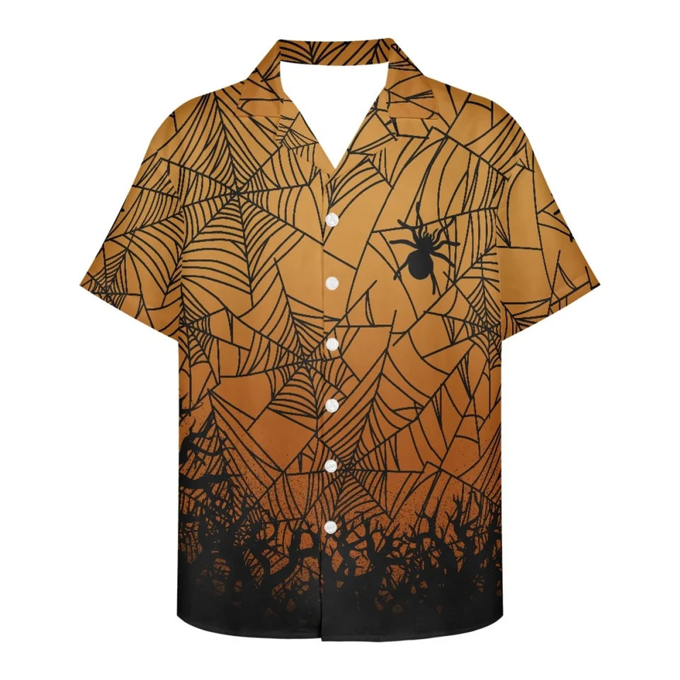 Hycool New Hawaiian Men Halloween Spider Tlač košieľ pavúk webový dizajn letné neformálne mäkké priedušné košele pre mužov 2023