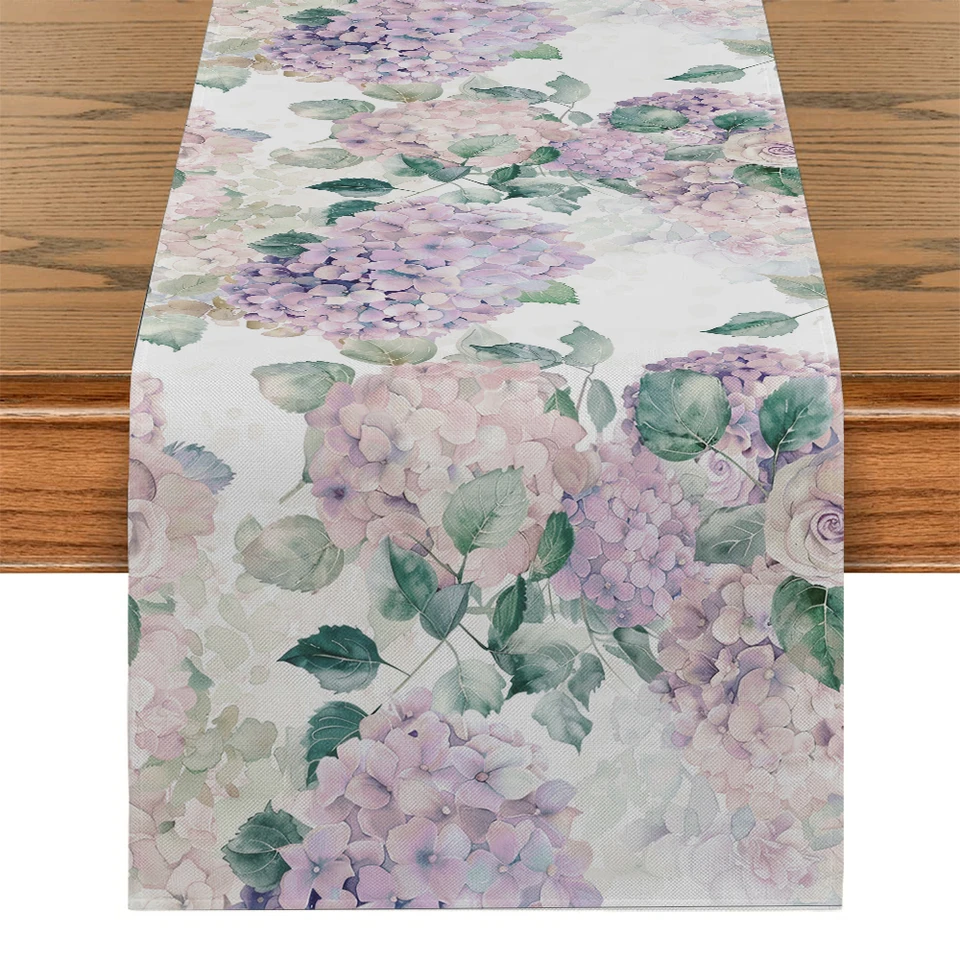 Hydrangea akvarely kvetinové rastliny Runner Runner Polyester Stolové bežci pre jedáleň Cottagecore Polyester Table