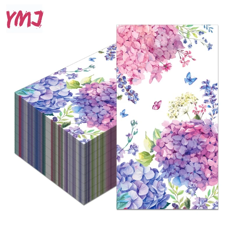 HYDRANGEA FARBIL TLAČNÉ TLAČNÉ SNADY HOTEL Western Restaurant Cafe Disponiteľná dekoratívna ručná uterák 2-Ply 20ks/PAC 34,2*40,6 cm