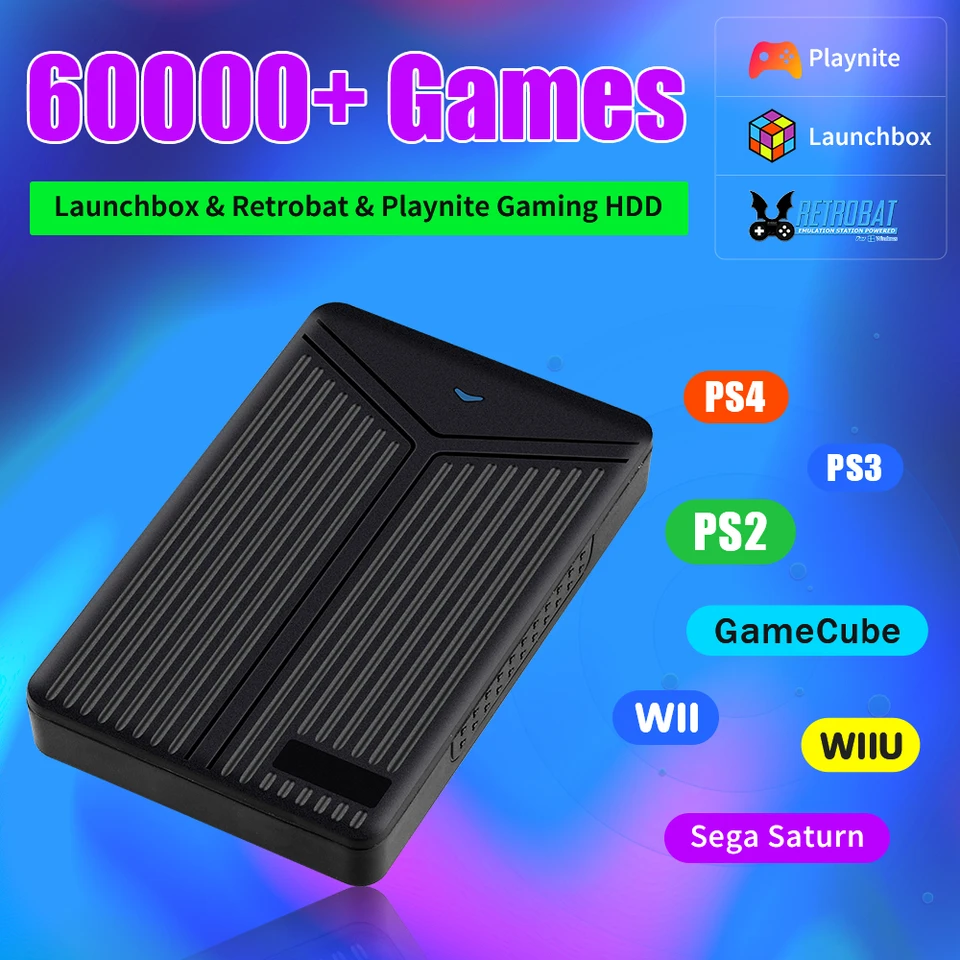 Hyper Base Mix 5TB Gaming Pevný disk so 60000+ hier pre PS4/PS3/PS2/Segasaturn/Gamecube/Wii/WiiU Rerbat & LaunchBox & Playnite