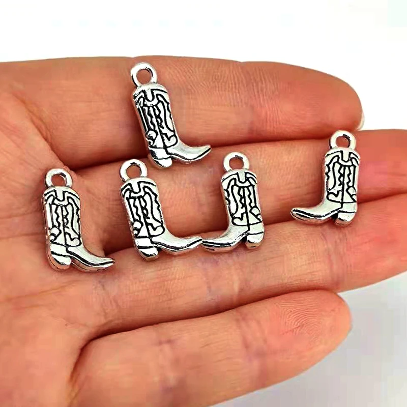 Hzew 5ks staroveká strieborná farba kovbojské topánky Horboy Cowboy Hat Pendant Charms for Women Jewerry